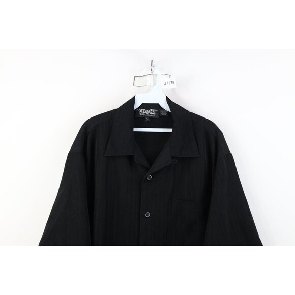 Vintage 90s Y2K Dragonfly Mens XL Rockabilly Striped Looped Collar Button Shirt - Picture 2 of 14